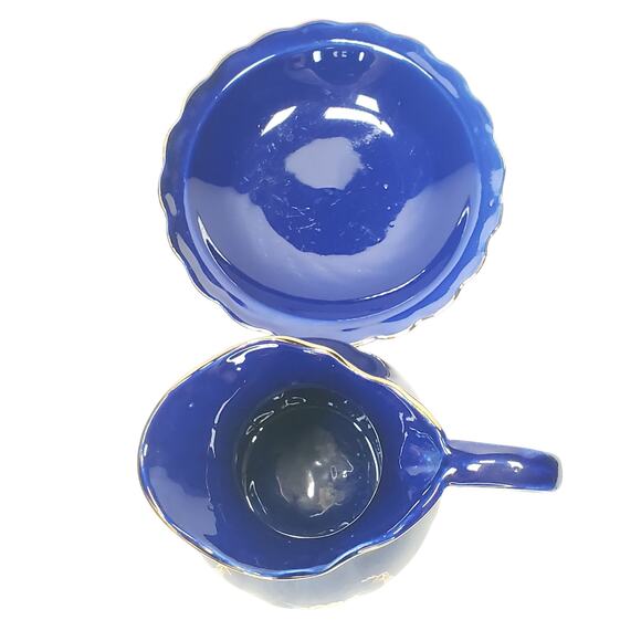 Vtg Cobalt Blue Pheasants & Gold Peony Pitcher & Basin Decorative Birds - Picture 2 of 12